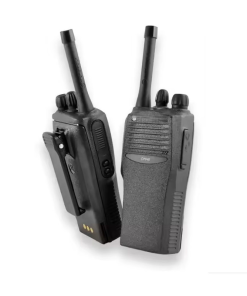 Motorola CP040 handheld two-way radios displayed a professional background for Soyuztec Trading LLC.
